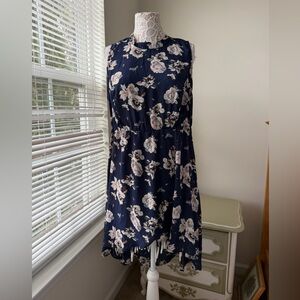 EUC Torrid Navy Blue Pink Floral Chiffon Wrap Top Plus Size 1X Spring Summer